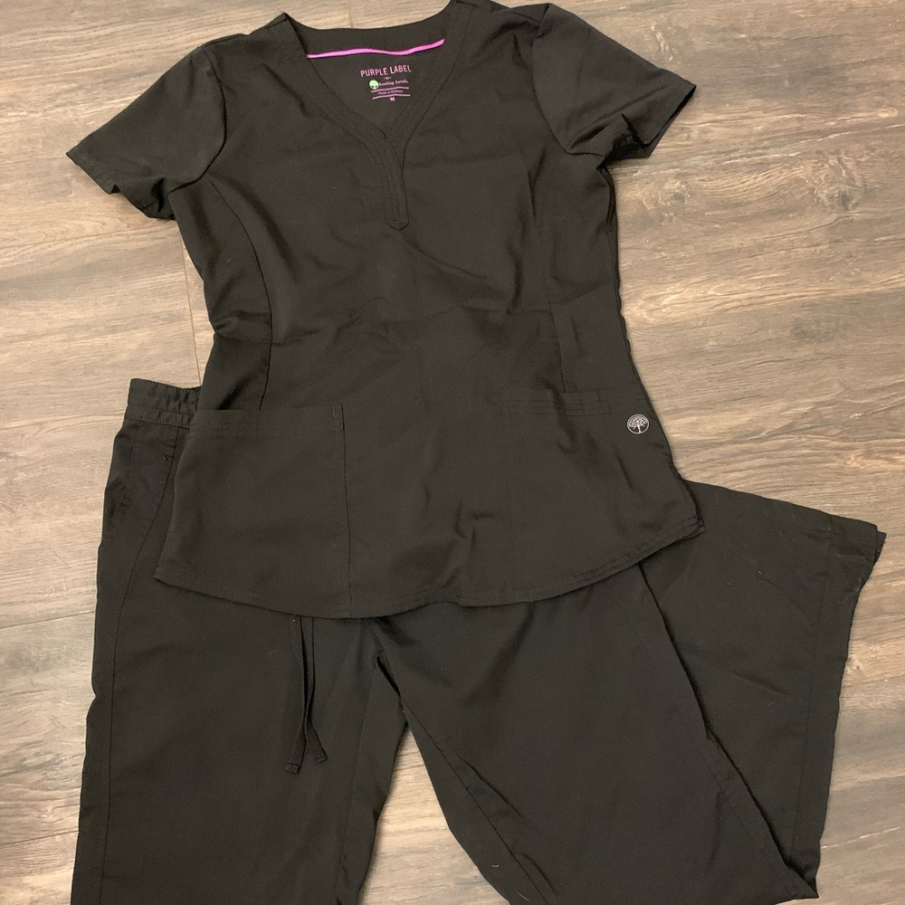 Set of black Healing Hands Scrubs NWOT